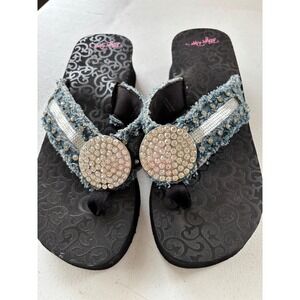 Bling Roxx Womens Denim Rhinestone Platform Flip Flops Black Blue 4112401-11